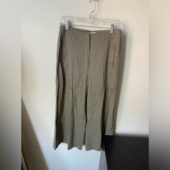Aritzia Babaton Women’s Halston Pants Olive Green Size 8 Cropped Wide Leg - Picture 2 of 10